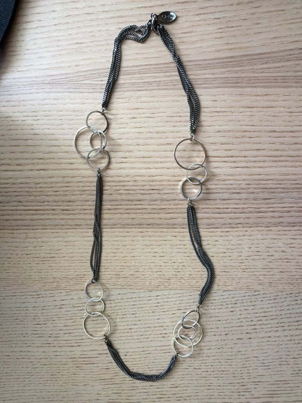 Sven Long Gunmetal Chain and Silver Interlocking Circles Necklace